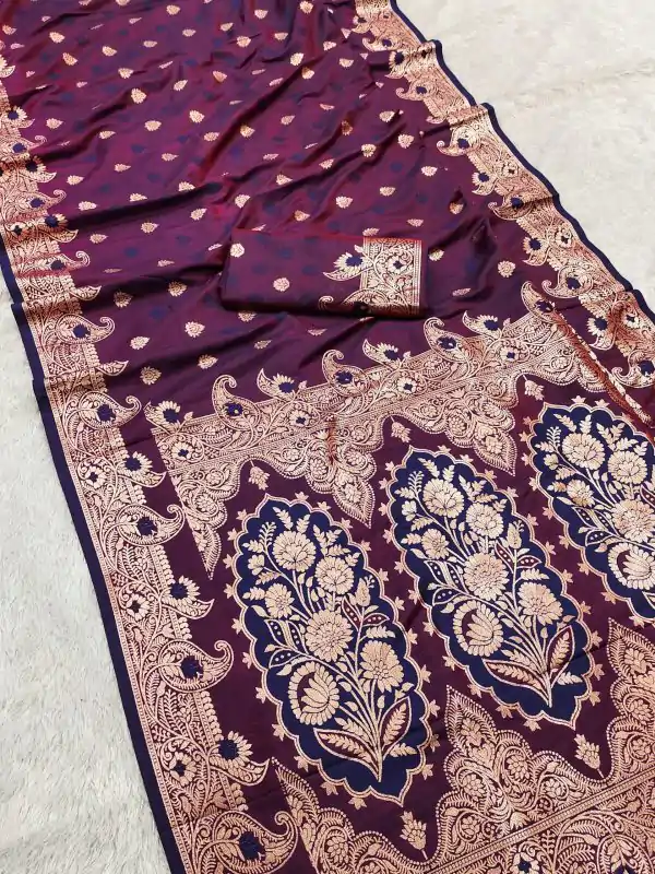 Wine Banarasi Lace Zari Work Saree