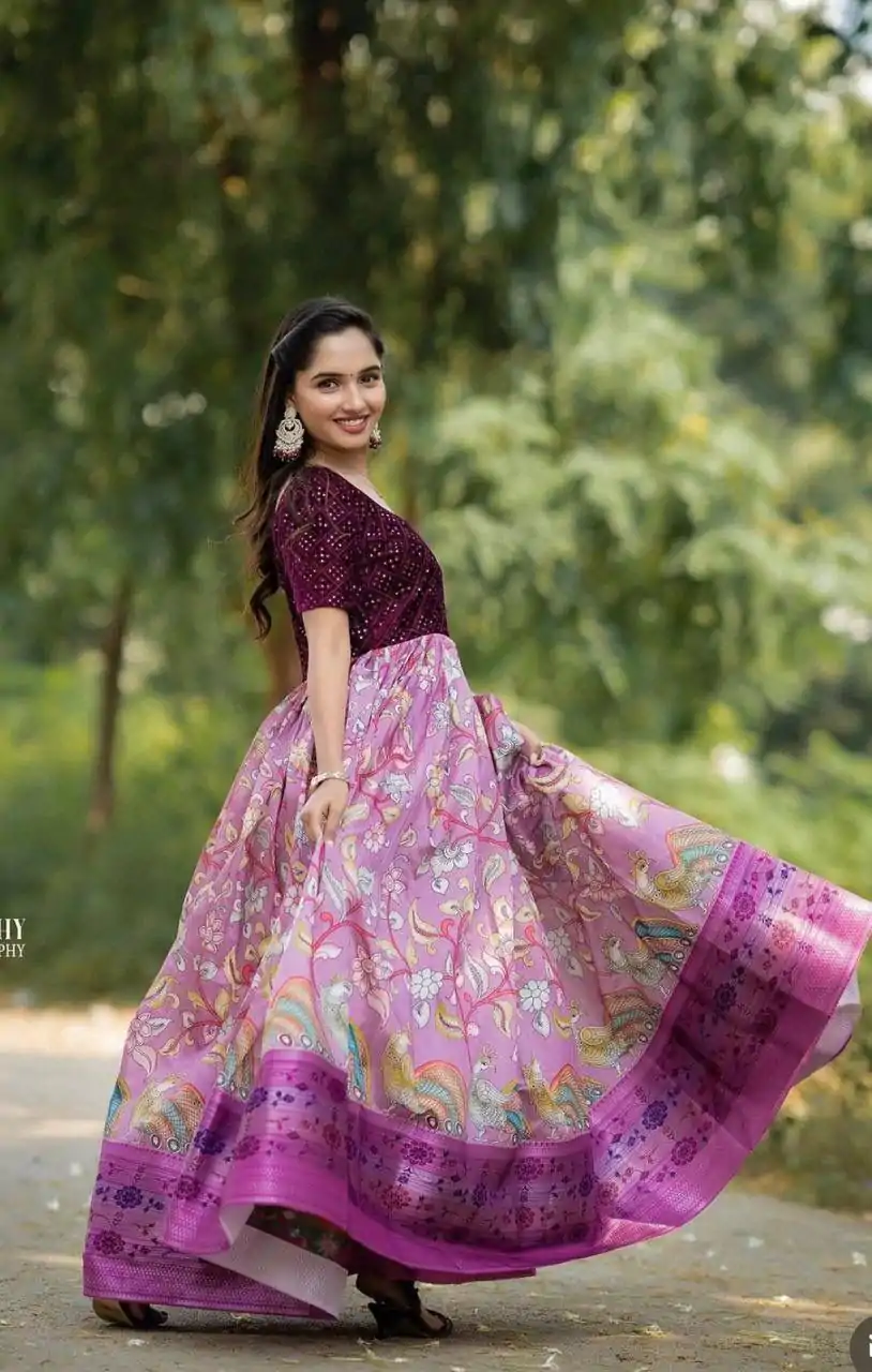 Wine Jacquard Viving Embroidery Work Gown - Image 2