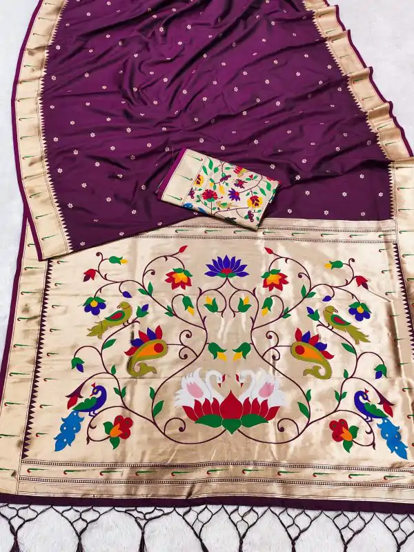 MB 149 Wine Silk Saree with Zari Work & Lace Work. Wedding, Party, Festive, Events, Grab it for ₹2549. Delivery 4-6 Working Days. Shop now. | Bollywood Sarees, Creative Sarees, Designer Sarees, Embroidered Sarees, Ethnic Saree, Modern Digital sarees, Party Wear Sarees, Sarees