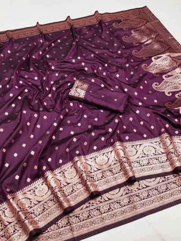 Wine Soft Banarasi Silk Zari Lace Work Saree