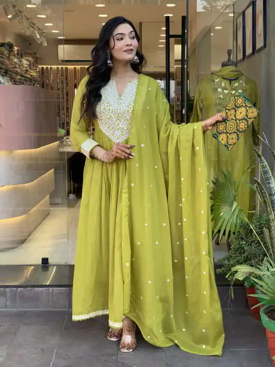 Yellow Cotton Silk Mirror Work Salwar Suit