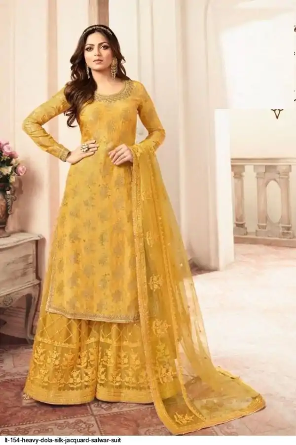 FC L.t 5401 Yellow Color Jacquard Silk Georgette Diamond Sharara Suit Wedding, Party, Festive Expected Delivery 4-6 Working Days  @2999/- | Designer Suits, Jump Suits, Casual Suits, Creative suits, Palazzo Suits, Party Wear Suits, Patiala Suits, Salwar suit, Straight Suits
