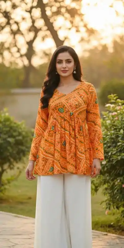 INLI Bandhej Yellow Color Pure Georgette Kurti with Designer Work. Best Price ₹1349. Delivery 4-6 Working Days. Shop now. | Bollywood Kurti, Creative Kurtis, Designer Kurti, Kurti, Party Wear Kurti, Selfie Kurti