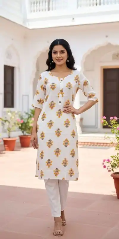 Yellow Rayon Print Kurti